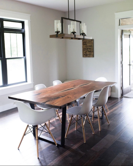 Live Edge Black Walnut Dining Table With Steel Wishbone Legs
