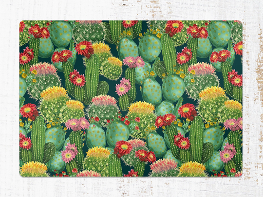 Colorful Cacti Chair Mat, Green Protective Red Splat Botanical Vinyl Floor Pad, Office Room Rug, Comfort Mat