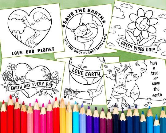Earth Day Coloring Postcards, Set Of 10 Cards To Color, Kids & Writing Activity