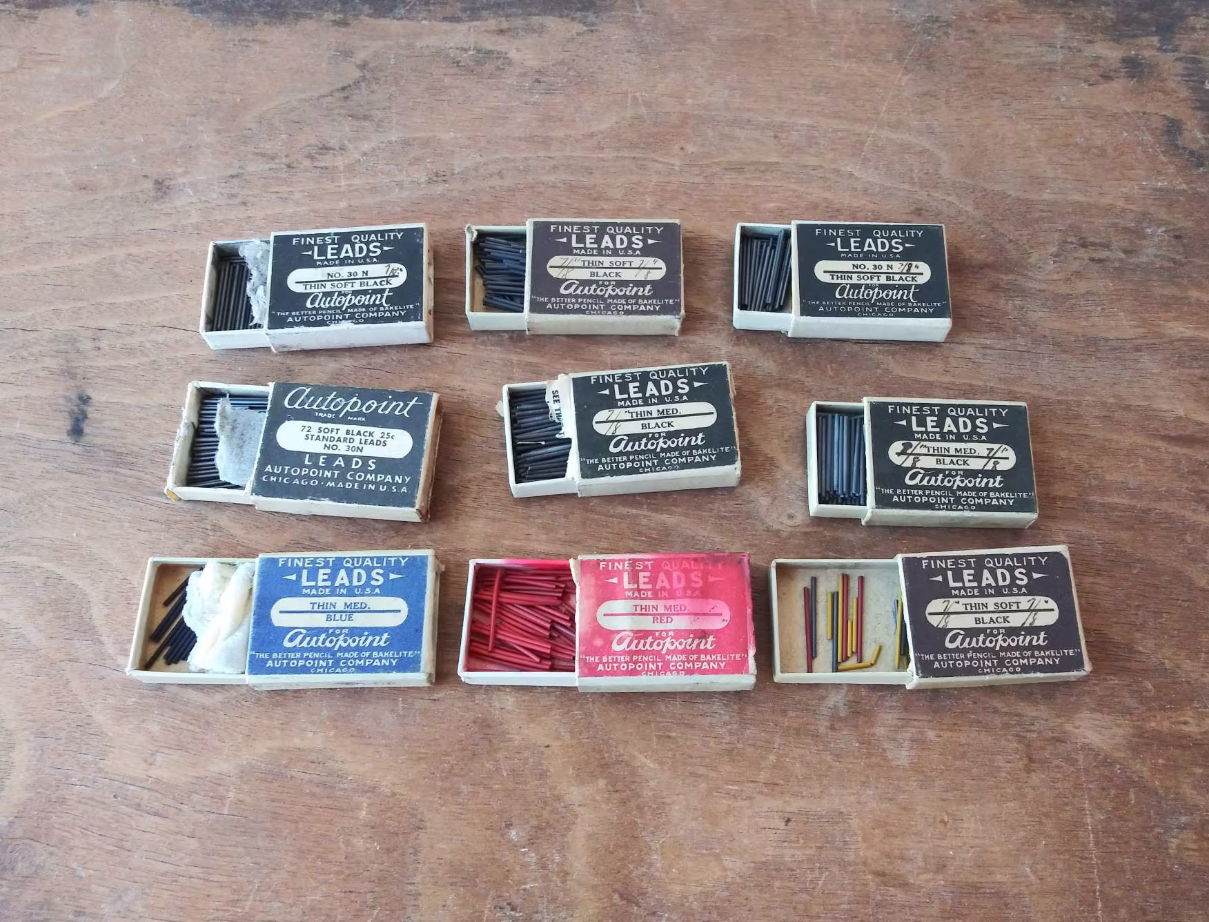 Lot Of Vintage Pencil Leads Autopoint Made in Chicago USA Better Bakelite Thin Soft & Med Black Red Blue 20's Office