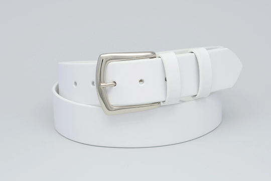 White Leather Belt, Belt With Solid Brass Buckle, Full Grain 1 1/2''
