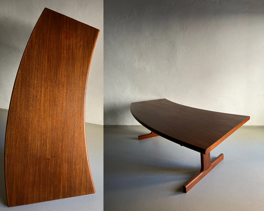 Curved Teak Coffee Table/T-Leg Midcentury Vintage