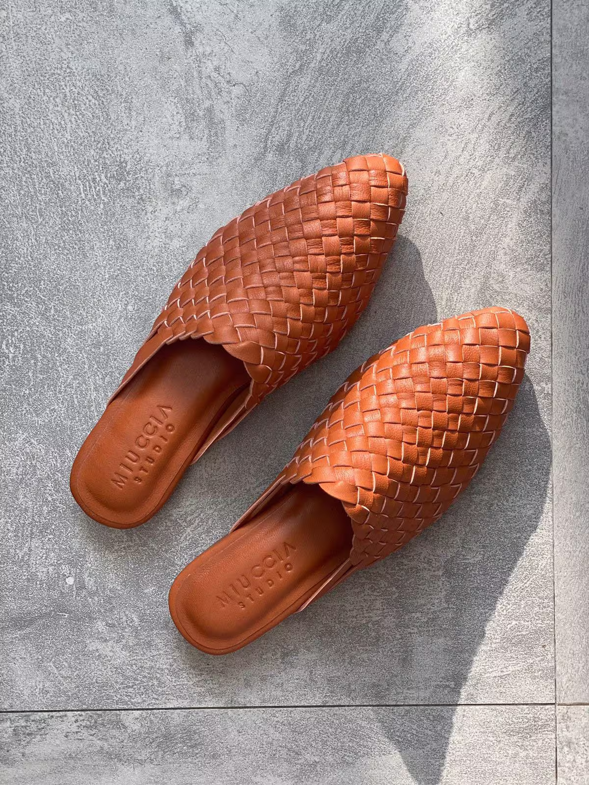 Vania Handwoven Goatskin Leather Mules, Handmade Hand Woven Mules