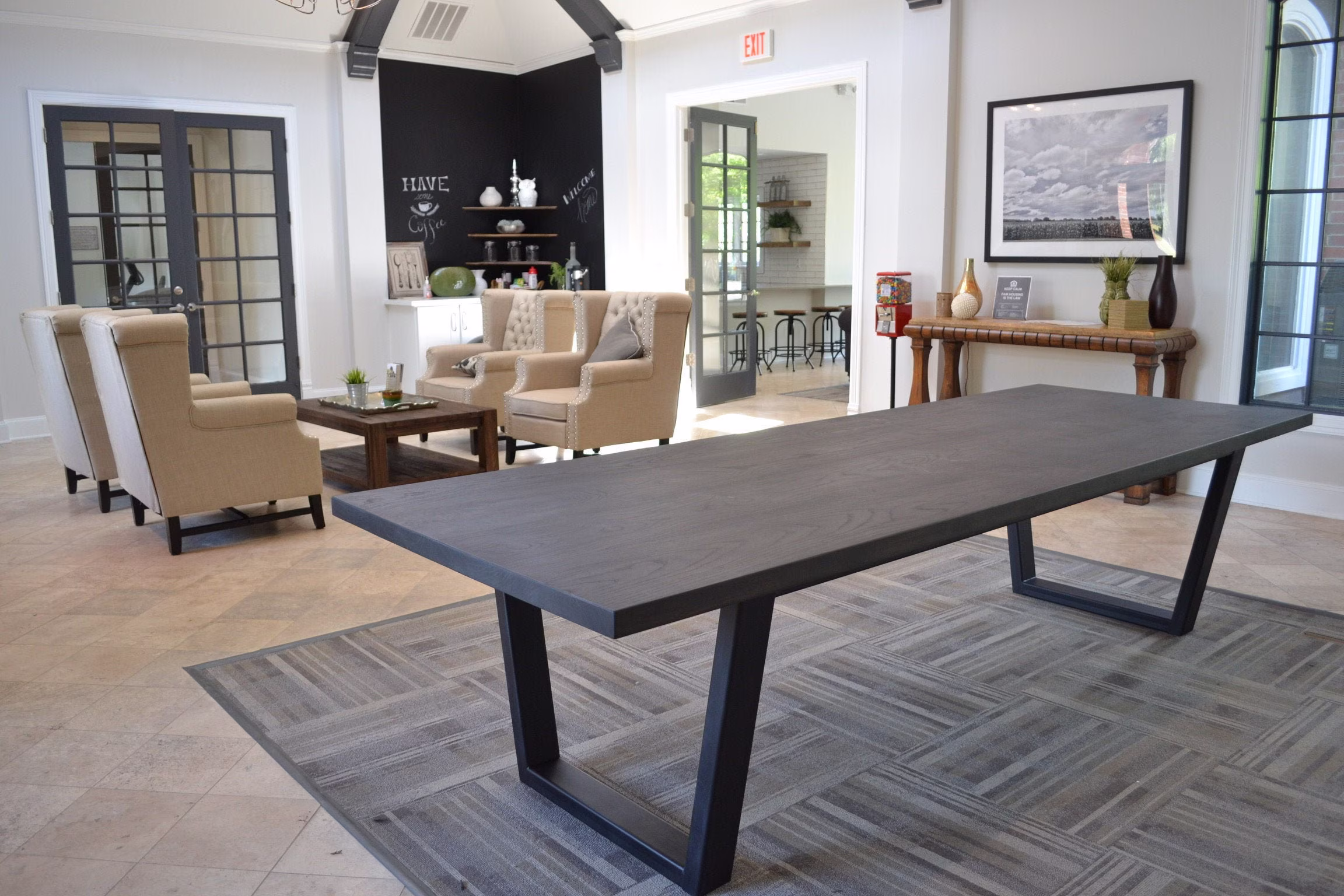 Modern Dining Table With Tapered Legs, Hardwood & Steel