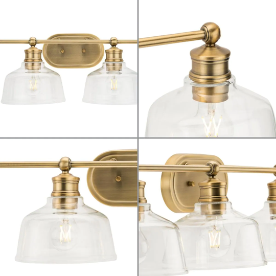 Singleton Collection 4-Light 36 in. Vintage Brass Vanity Light with Clear Glass Shades - Small