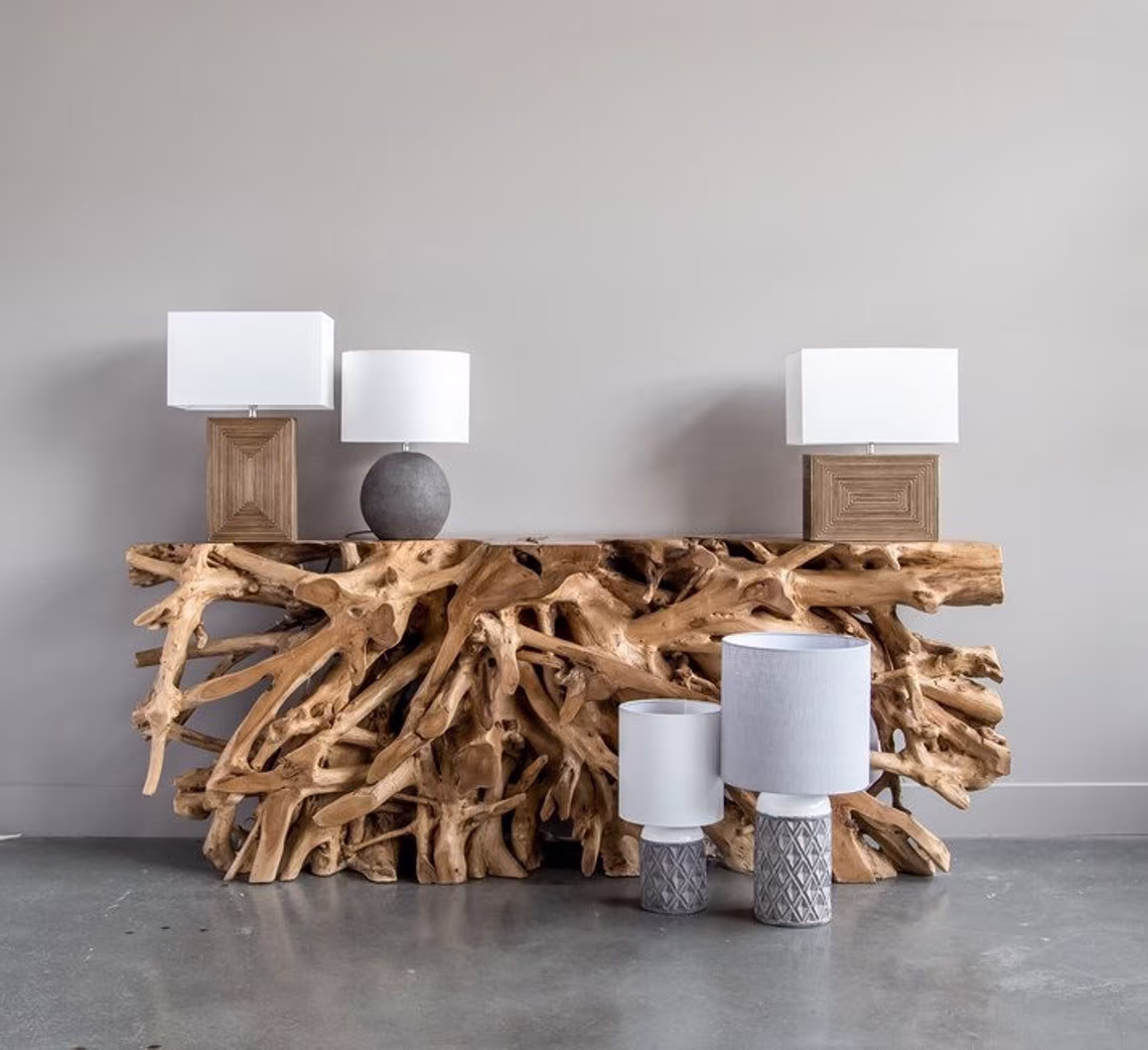 Teak Root Console Table - Natural Wood Bar Live Edge