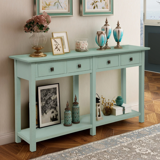 59-in Tiffany Blue Rustic Console Table Texture Entryway Table