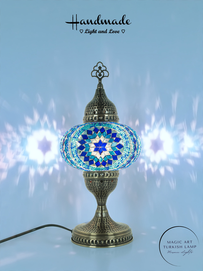Colorful Turkish Mosaic Table Lamp, Bedside Desk Lights, Plug in Glass Lamp