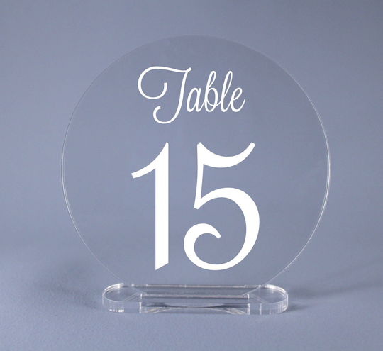 Round Table Numbers With Romantic Font - Acrylic Signs For Weddings, Receptions Or Parties