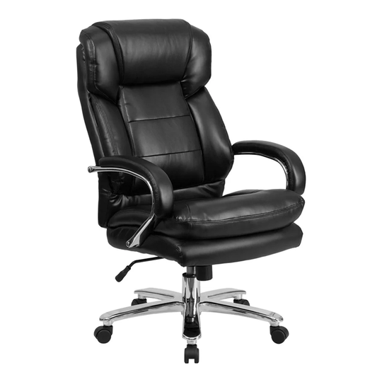 Offex 24/7 Intensive Use Big and Tall 500 lb Rated Black Leather Swivel Ergonomic Office Chair with Loop Arms