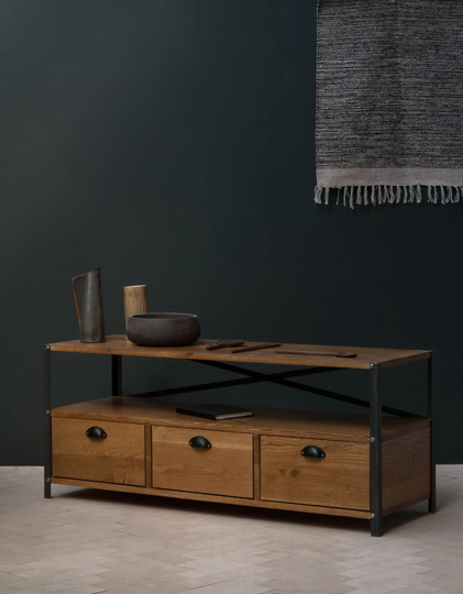 Konk ‖ Industrial Tv Stand [Drawers] Bespoke Sizes Available Oak & Steel Console, Low Sideboard With Storage