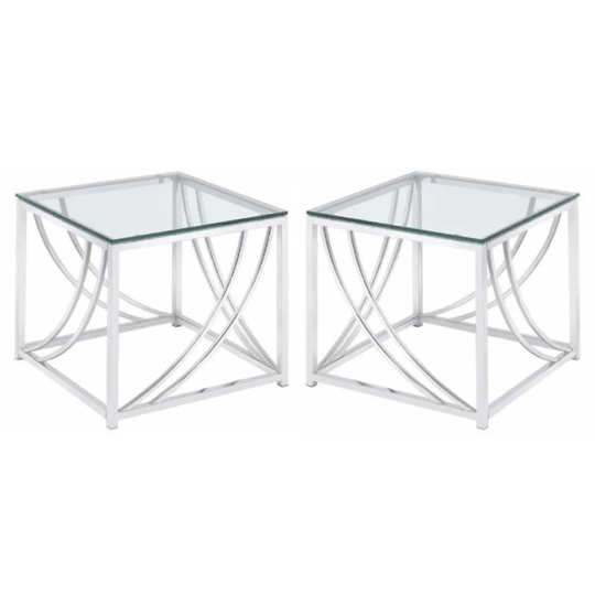 Contemporary Square Glass Top End Table in Chrome - Set of 2 - 54 x 84