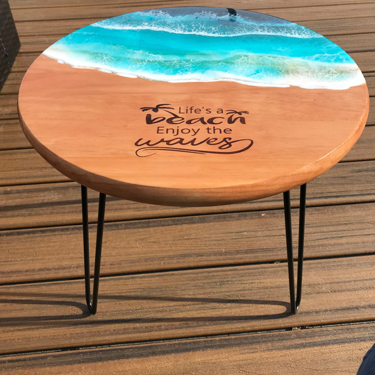 Patio Table, Balcony Table, Epoxy Resin Beach Art, Handmade Personalized Gift, Wedding, Birthday, Retirement, Gift For Couples