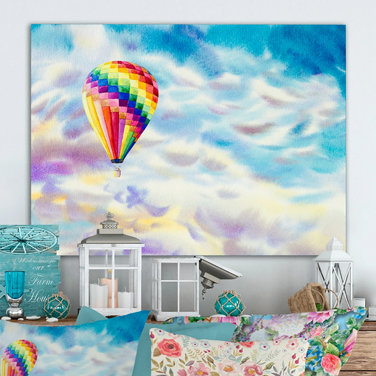 Designart 'Colorful Air Balloons Landscape' Traditional Canvas Art Print