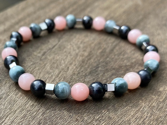Shungite, Pink Opal & Hawks Eye Healing Stone Bracelet Or Anklet With Positive Energy