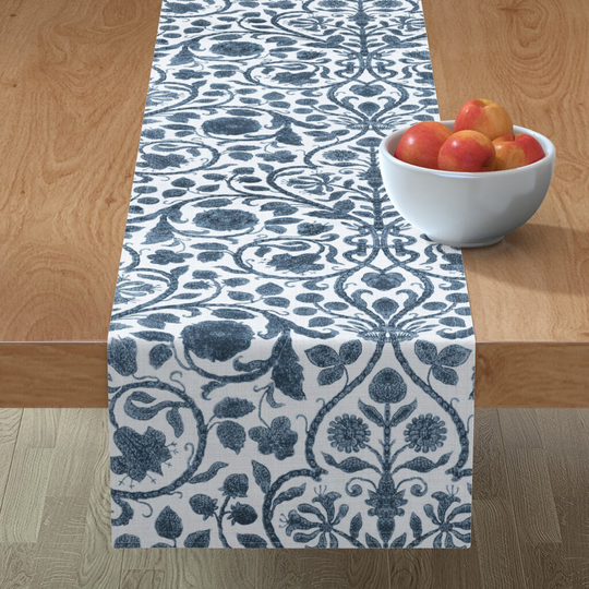 Delft Blue Table Runner - Provence Toile & White By Willowlanetextiles Victorian Floral Cotton Sateen Spoonflower