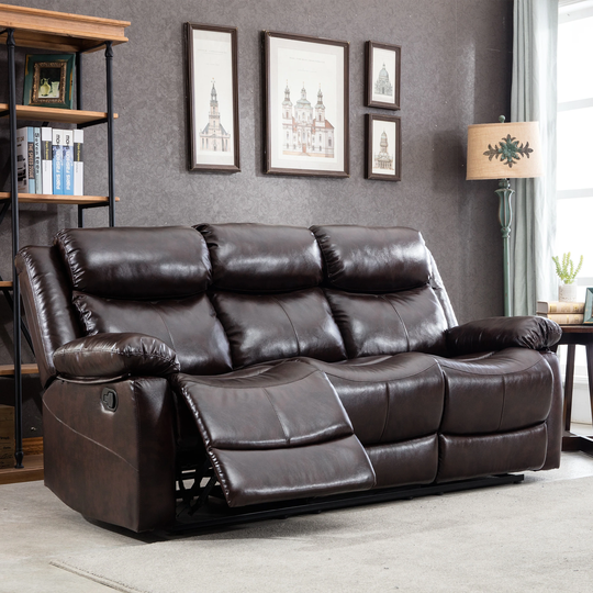 PU Leather Reclining Living Room Sofa, Manual Sofa for Living Room