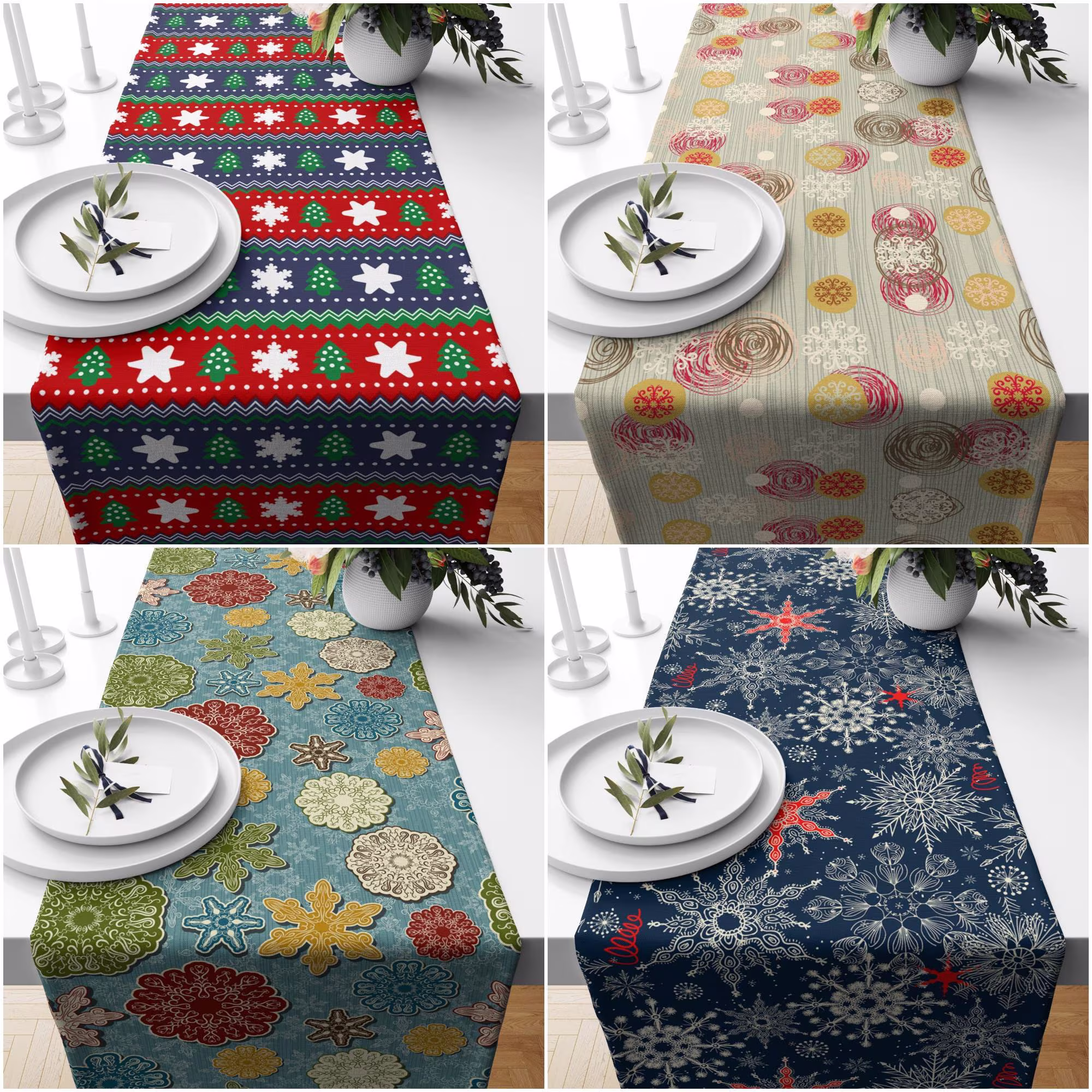 Christmas Table Runner|Winter Trend Top|Snowflake Print Decor|xmas Design Runner|Christmas Home Decor|Winter Top