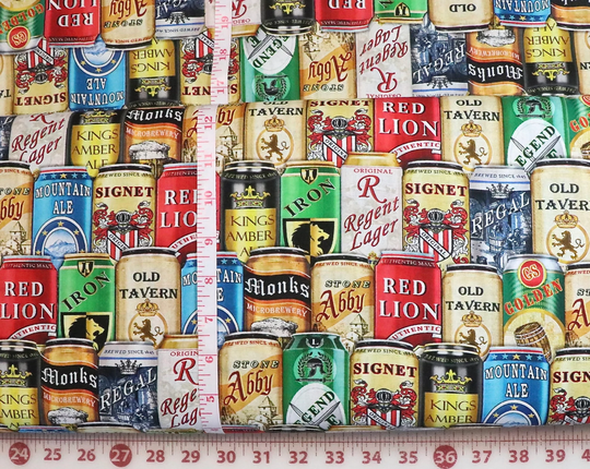 Ale House - Stacked Beer Cans Multi Pattern # Ben-12742-99 By Benartex 100% Cotton Woven Fabric Choose Your Cut