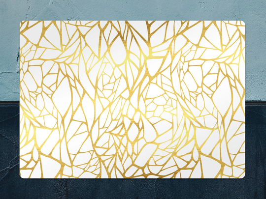 Golden Ornament Chair Mat, White Protective Gilt Splat Art Deco Vinyl Floor Pad, Office Room Rug, Comfort Mat