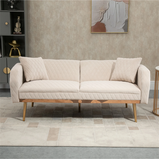 Velvet Sofa Accent Sofa Loveseat Sofa with Rose Gold Metal Feet Beige