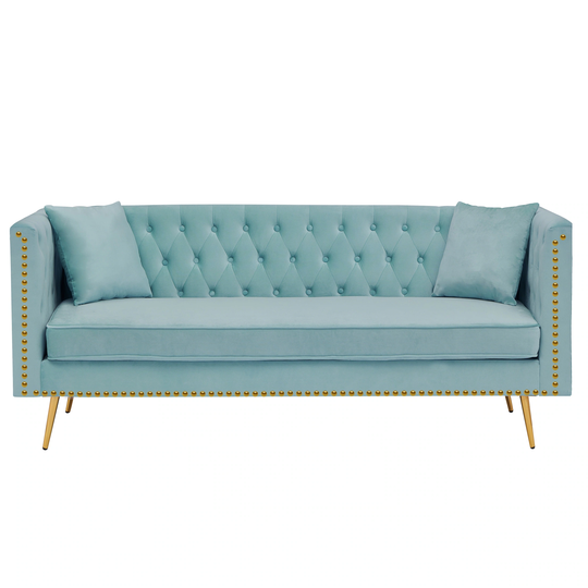 Modern Flat Armrest Living Room Sofa Three Seat Two Throw Pillows