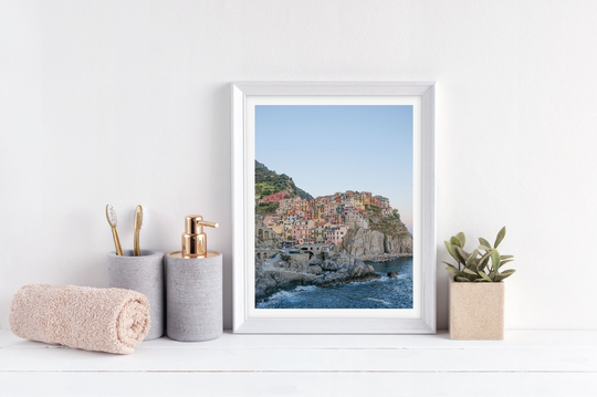 Colorful Italian Houses Photo Wall Art | Cinque Terre Manarola Original Sea + Cliffs Beach Landscape Print Fine Photography