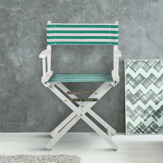 18" Director's Chair White Frame-Teal Cabana - 21.75"W x 17"D x 33.75"H