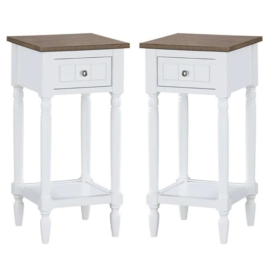 One-Drawer Accent End Table in White Wood Finish - Set of 2 - 54 x 84