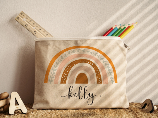 Back To School Custom Canvas Pencil Case, Personalized Kids Name, First Day Of School, Pre-School Supplies, Kindergarten Stationery, Rainbow