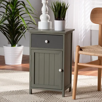 East Rolstone Mid-Century Modern Two-Tone Grey And Charcoal Finished Wood 1-Drawer Storage Cabinet
