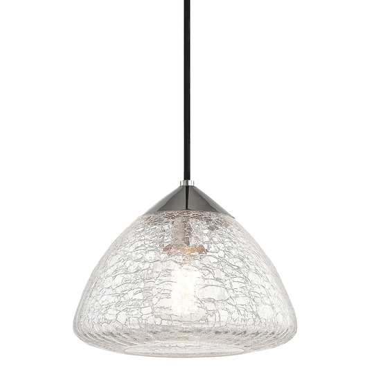 Mitzi by Hudson Valley Maya 1-light Polished Nickel Small Pendant, Clear Crackle Glass