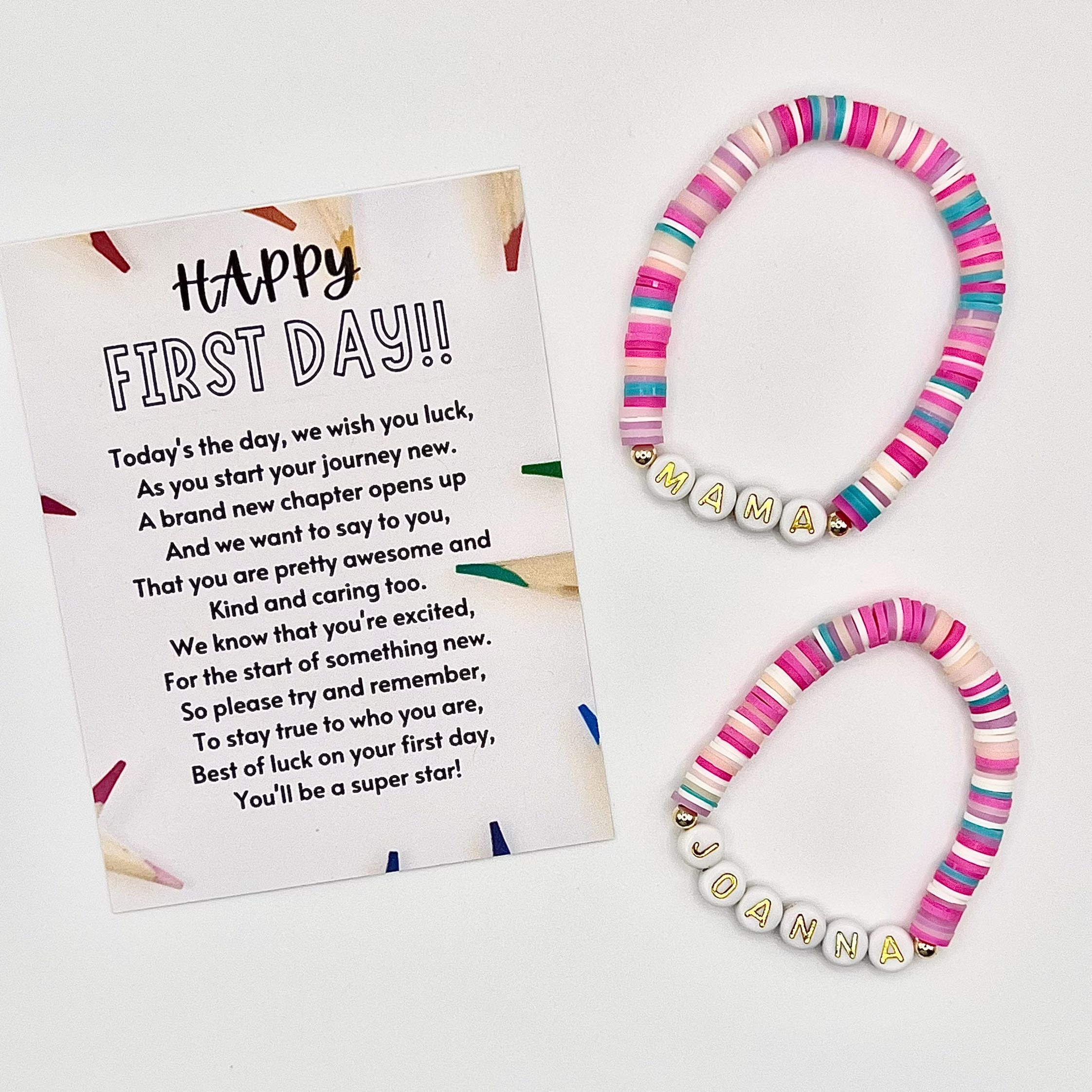 Back To School Bracelet Set | Mommy & Me Bracelets First Day Of Gift Beaded Name Comfort Kids Jewelry
