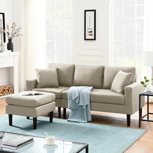 3-seater Stationary Sofa and Chaise Furniture Reversible Sectional Sofa the with Ottoman and Seat Cushion Are Removable