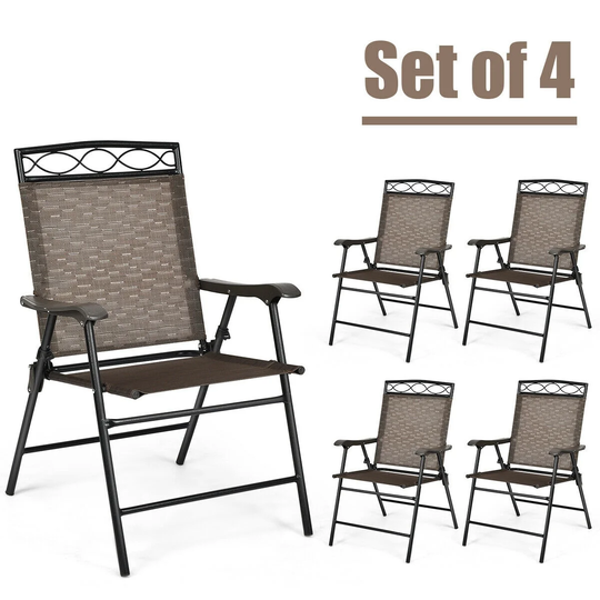 Gymax 4PCS Folding Chairs Patio Garden Outdoor w/ Steel Frame Armrest