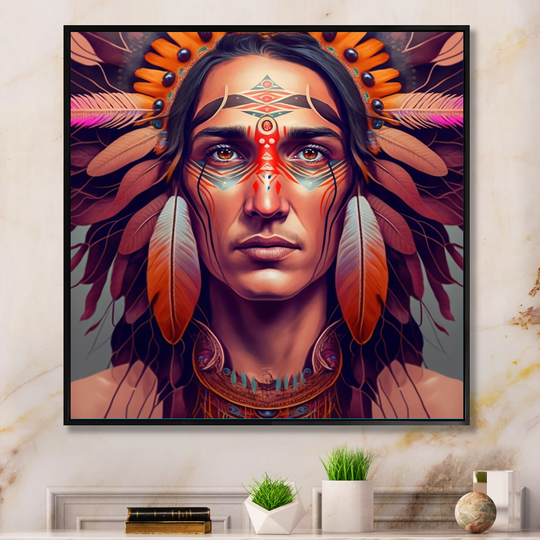 Designart 'Colorful Native American Man III' Contemporary Glam Framed Canvas Art Print