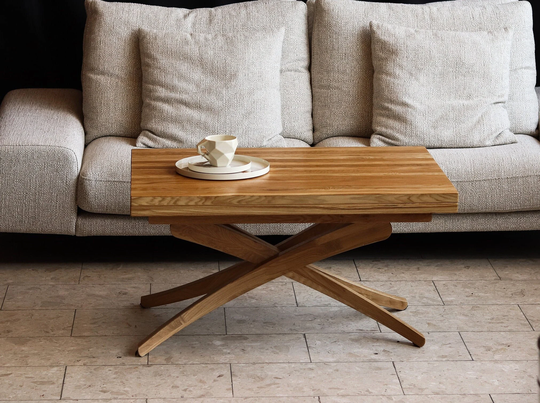 Spider Transformer Table | Coffee Hardwood 3-In-1 Wooden Table| Natural Color Adjustable Height Multi-Functional