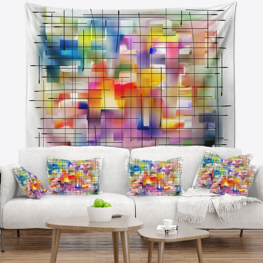 Designart 'Colorful Stain Design with Grid' Abstract Wall Tapestry