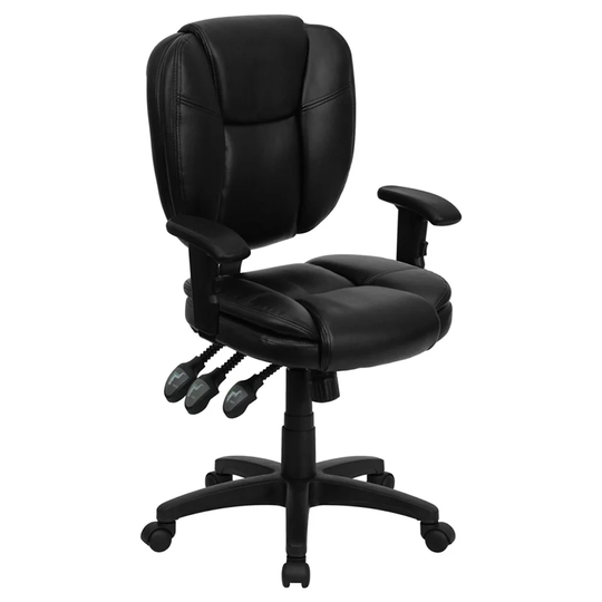 Offex Mid-Back Black Leather Multi-Functional Ergonomic Task Chair with Arms [OF-GO-930F-BK-LEA-ARMS-GG]
