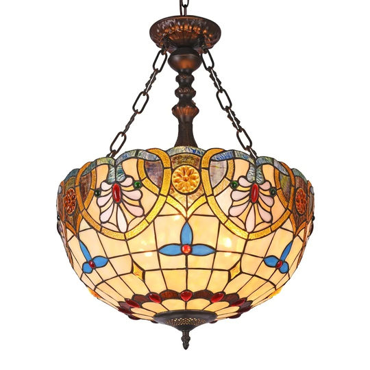 Tiffany Style 2-light Dark Bronze/Art Glass Inverted Pendant