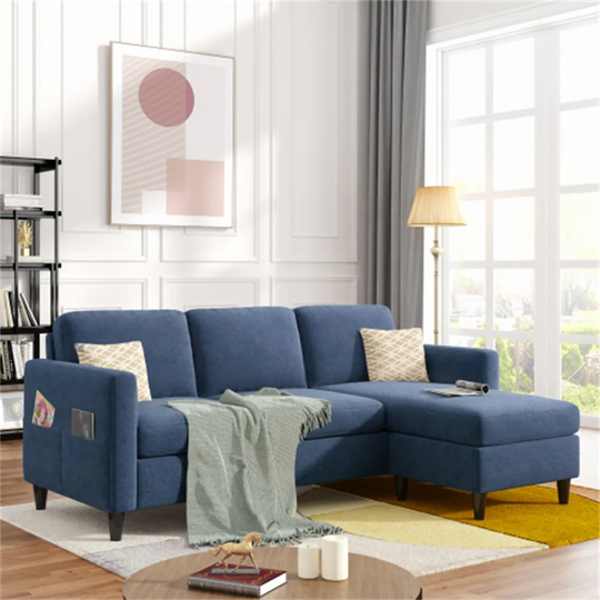 Reversible Sectional Sofa with Handy Side Pocket,L-Shape 3-Seater Sofa