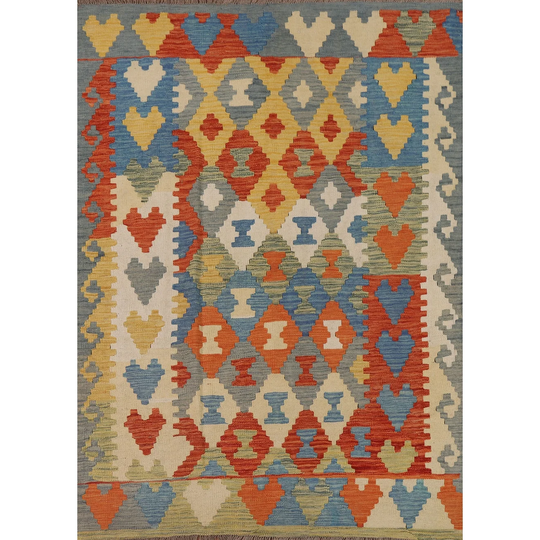 Colorful Kilim Reversible Area Rug Bedroom Hand-woven Wool Carpet - 4'10" x 6'3"