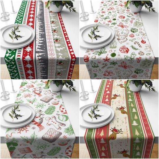 Christmas Table Runners|Winter Trend Runner|xmas Deer, Tree & Bird Print Home Decor|Merry Decor|Snowman Tabletop