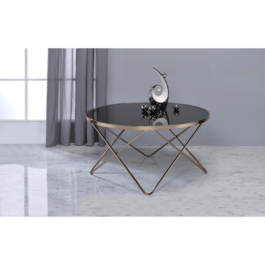 Acme Furniture Valora Black Glass and Champagne Metal Coffee End Table