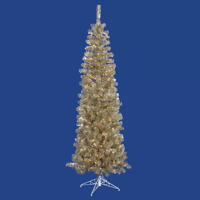 4.5' Champagne Pencil Pine Artificial Christmas Tree with 150 Clear/White Lights with Stand