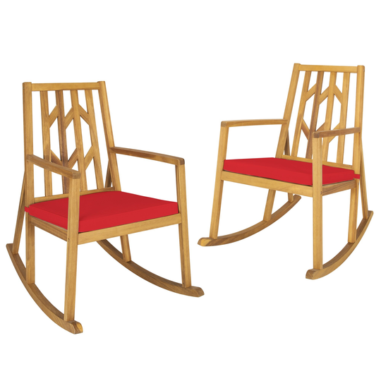 Gymax Set of 2 Outdoor Acacia Wood Rocking Chair Wooden Patio Rocker