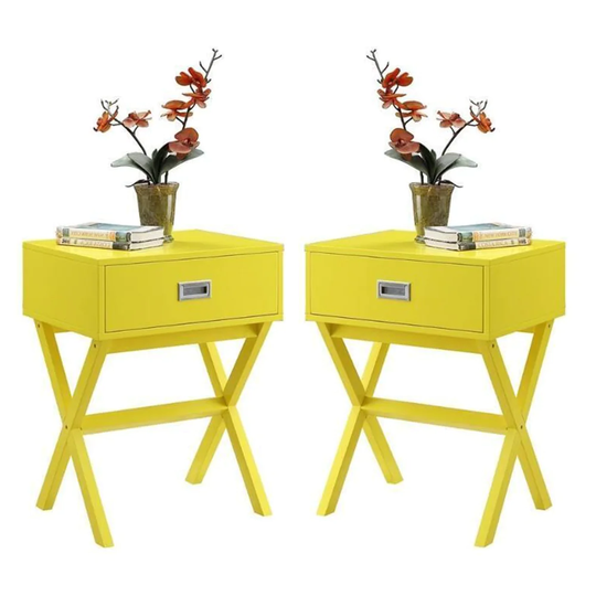 Furniture 1-Drawer End Table in Yellow Wood - Set of 2 - 54 x 84