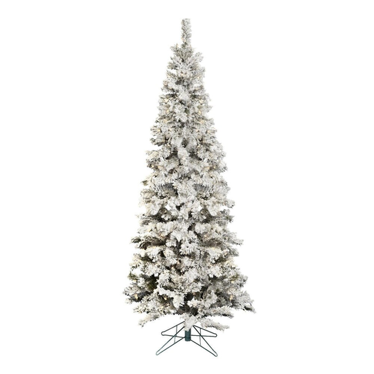 Vickerman 9.5' Flocked Pacific Pencil Artificial Christmas Tree, Warm White LED Lights