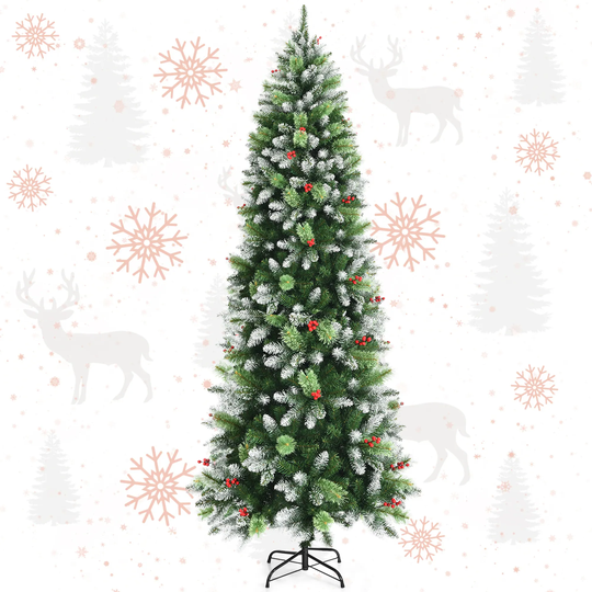Gymax 5/6/7.5 FT Artificial Snow Sprayed Pencil Christmas Tree Unlit - See Details