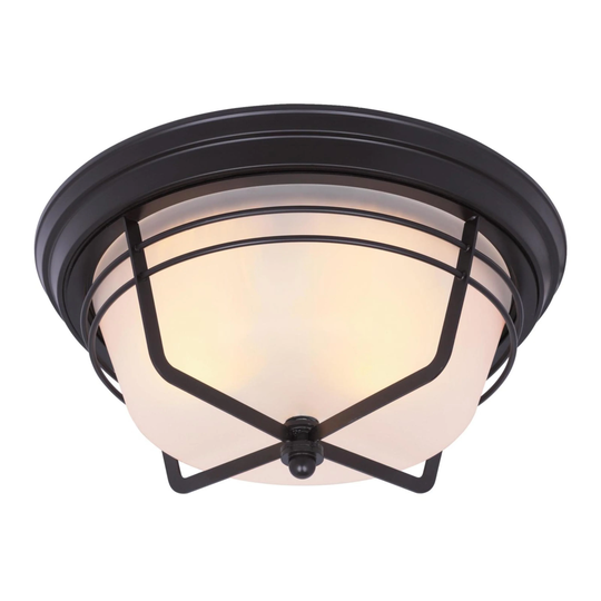 Westinghouse Bonneville Two-Light Exterior Flush-Mount Fixture, Weathered Bronze Finish on Steel with Frosted Glass - 13-Inch